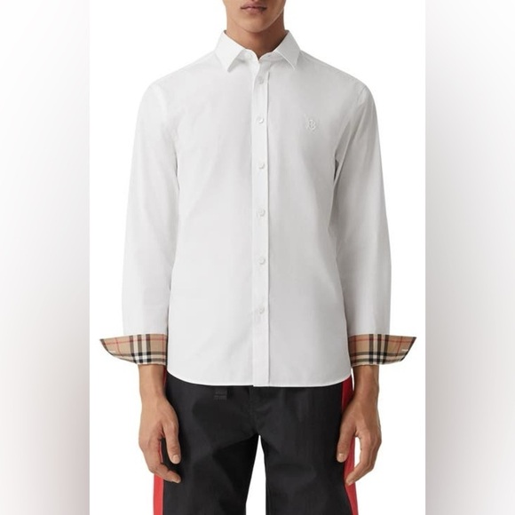 Vintage Burberry Monogram Motif Novacheck Button Up Dress Shirt White Large - Picture 1 of 8